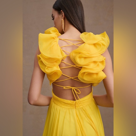 MAC DUGGAL INDY /LEENA ruffle tiered cut-out back chiffon gown / dress - Picture 11 of 16